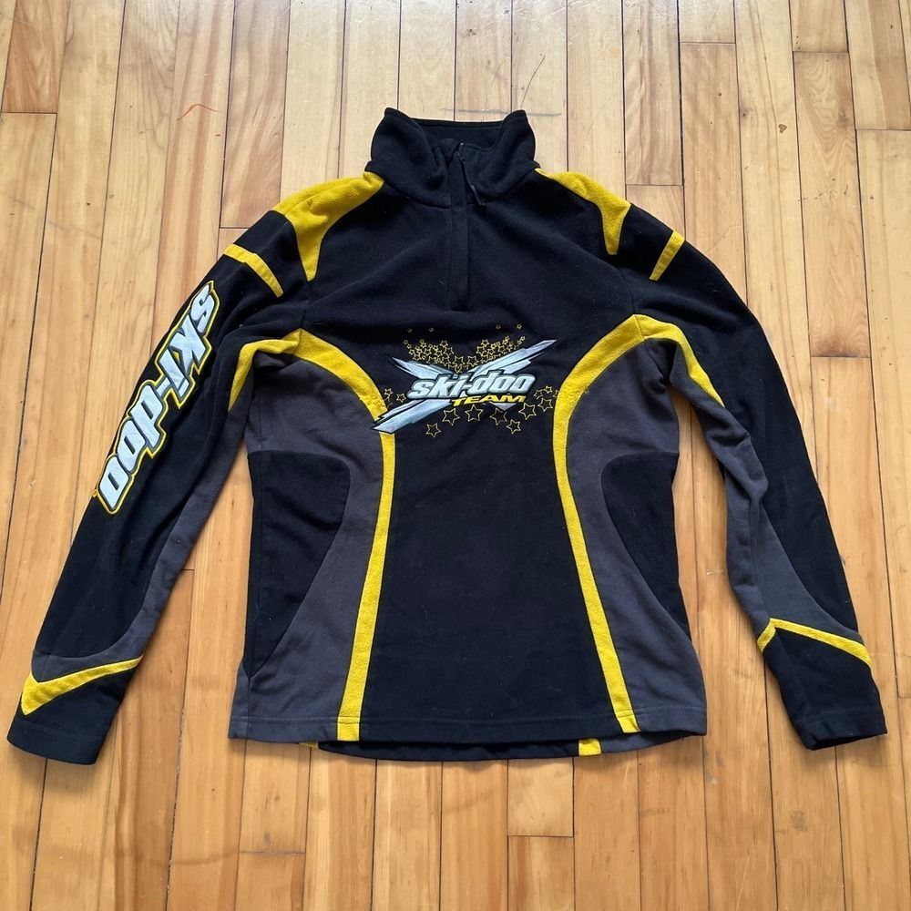 Vintage Ski-Doo Team Fleece Pullover Jacket Black Yellow Logo Size Small